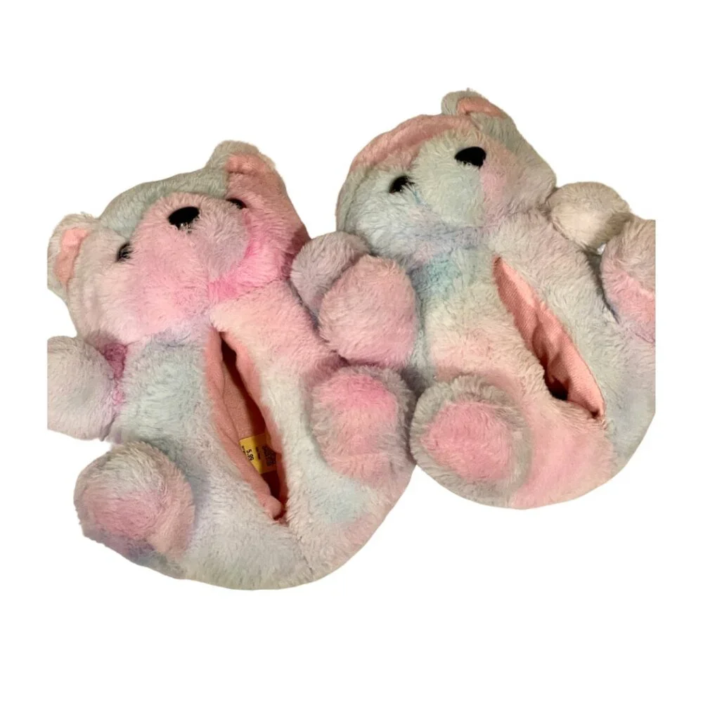 Aeropostale Pink Faux Fur‎ Bear Slip On Indoor Slippers Size 7/8 Cozy Plush